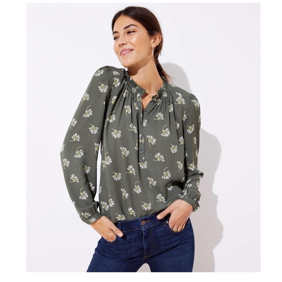 LOFT Tops - Loft Bouquet Ruffle Henley Tunic